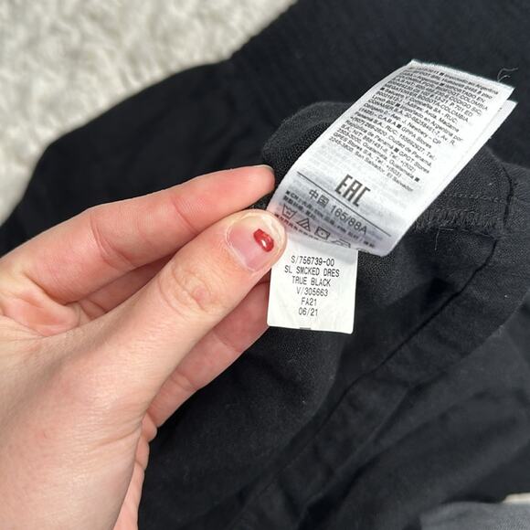 Gap Black Linen Blend Smocked Top Tie Up Bow Straps Summer Dress Short Casual - Picture 6 of 9